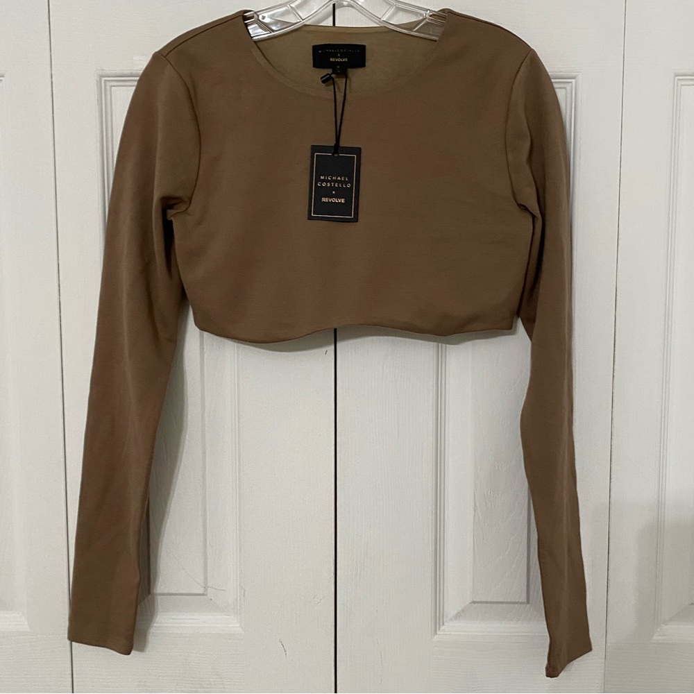 NWT MICHEAL COSTELLO X REVOLVE Ellis Taupe Cropped Top M - Picture 12 of 12